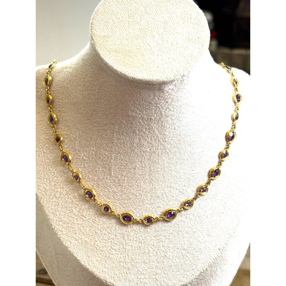 Gold-Tone Necklace With Purple Gemstones
